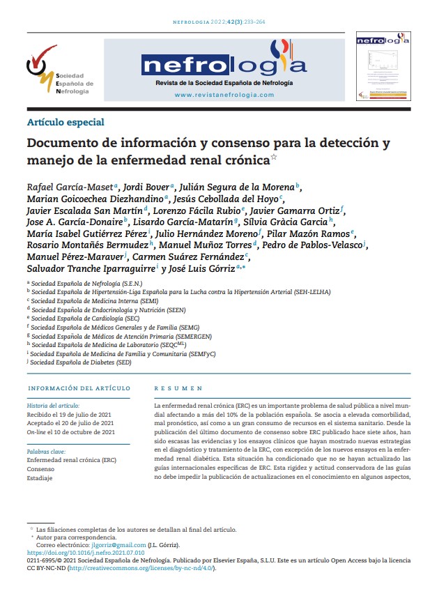 Documento de información y consenso para la detección y manejo de la enfermedad renal crónica