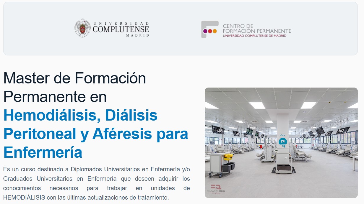 Máster de Formación Permanente en Hemodiálisis, Diálisis Peritoneal y Aféresis para Enfermería