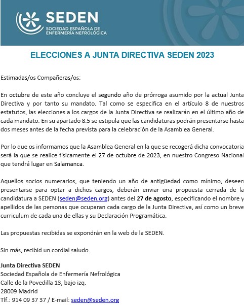 Elecciones a Junta Directiva  SEDEN 2023