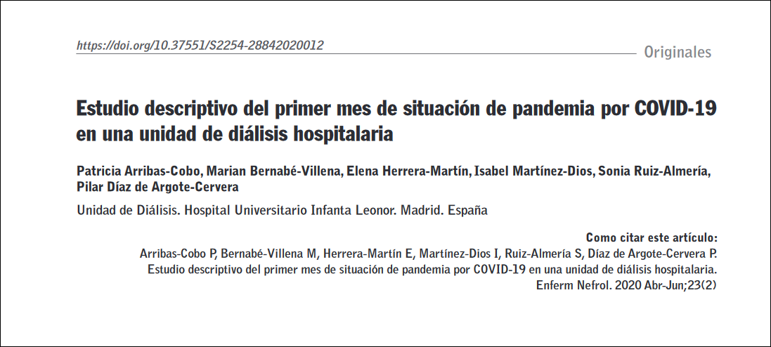 Estudio descriptivo del primer mes de situación de pandemia por COVID-19 en una unidad de diálisis hospitalaria